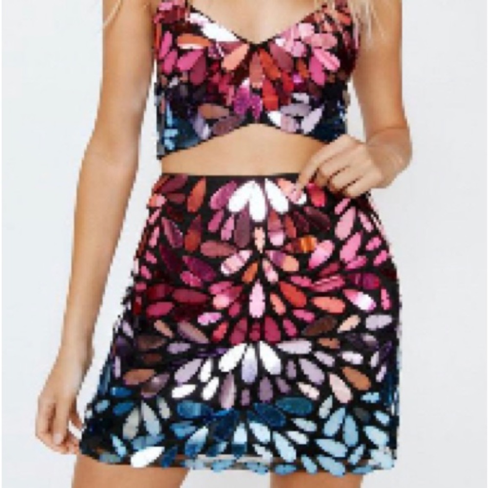 Nasty Gal Purple and Pink mirror two piece set